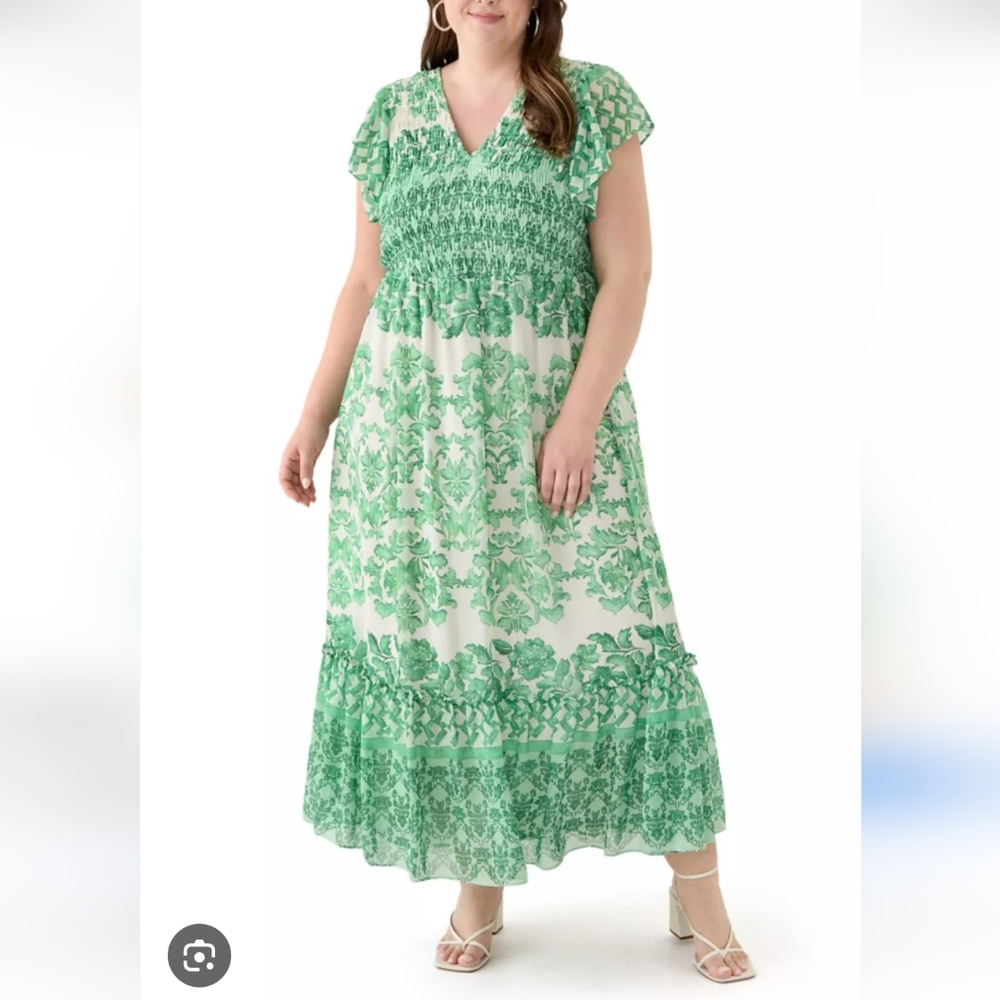 Maison TaraPlus Size Printed V-Neck Chiffon Maxi Dress Size 18W